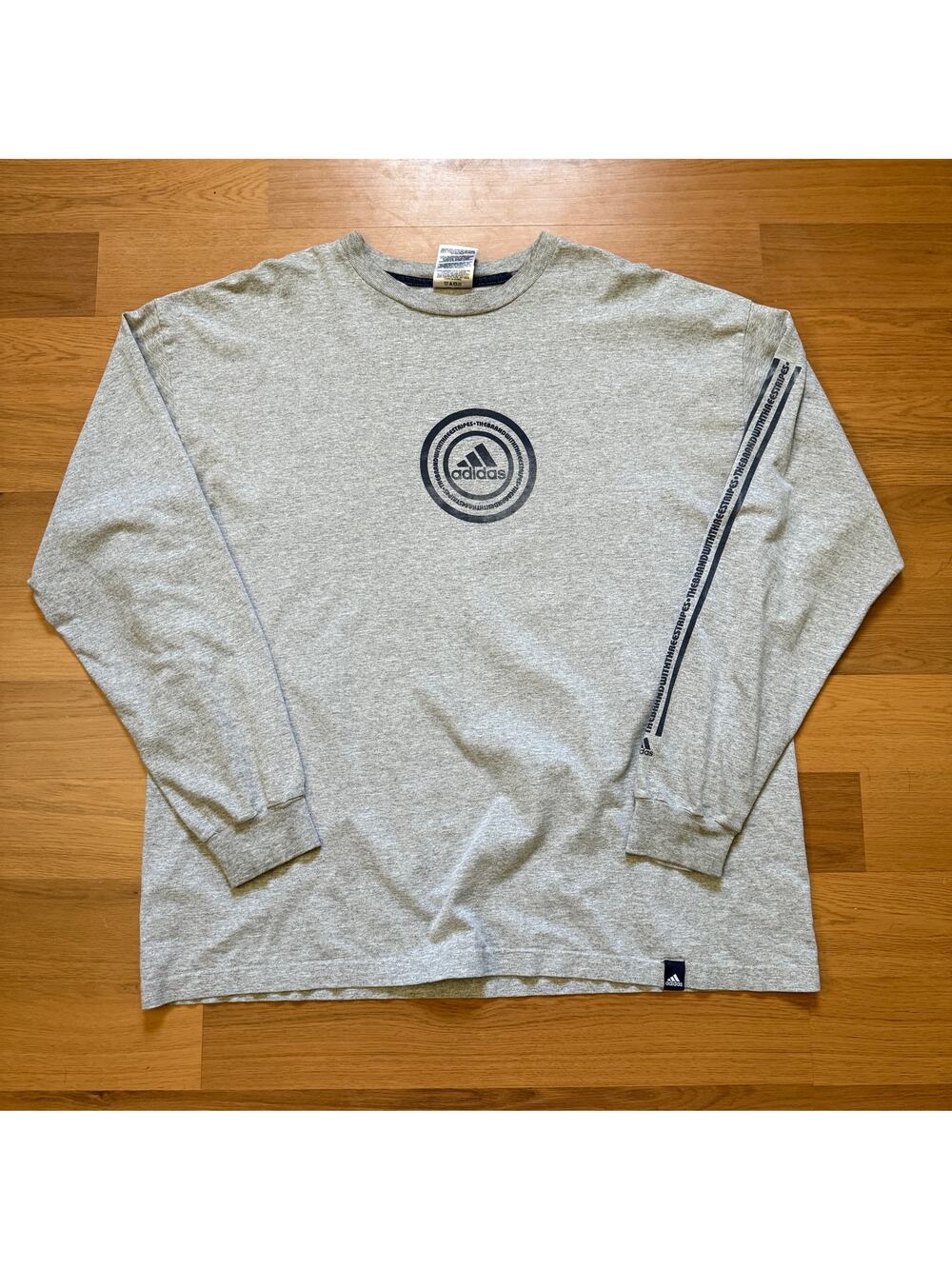 Men's Vintage 2000's Adidas Soccer Three Stripes Long Sleeve Gray Shirt Sz XL